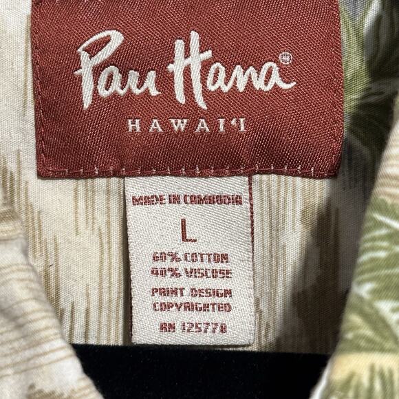 Pau Hana Hawaii Camp Shirt Men’s Large Palm Trees Tiki Hut Island Vintage - Picture 3 of 8
